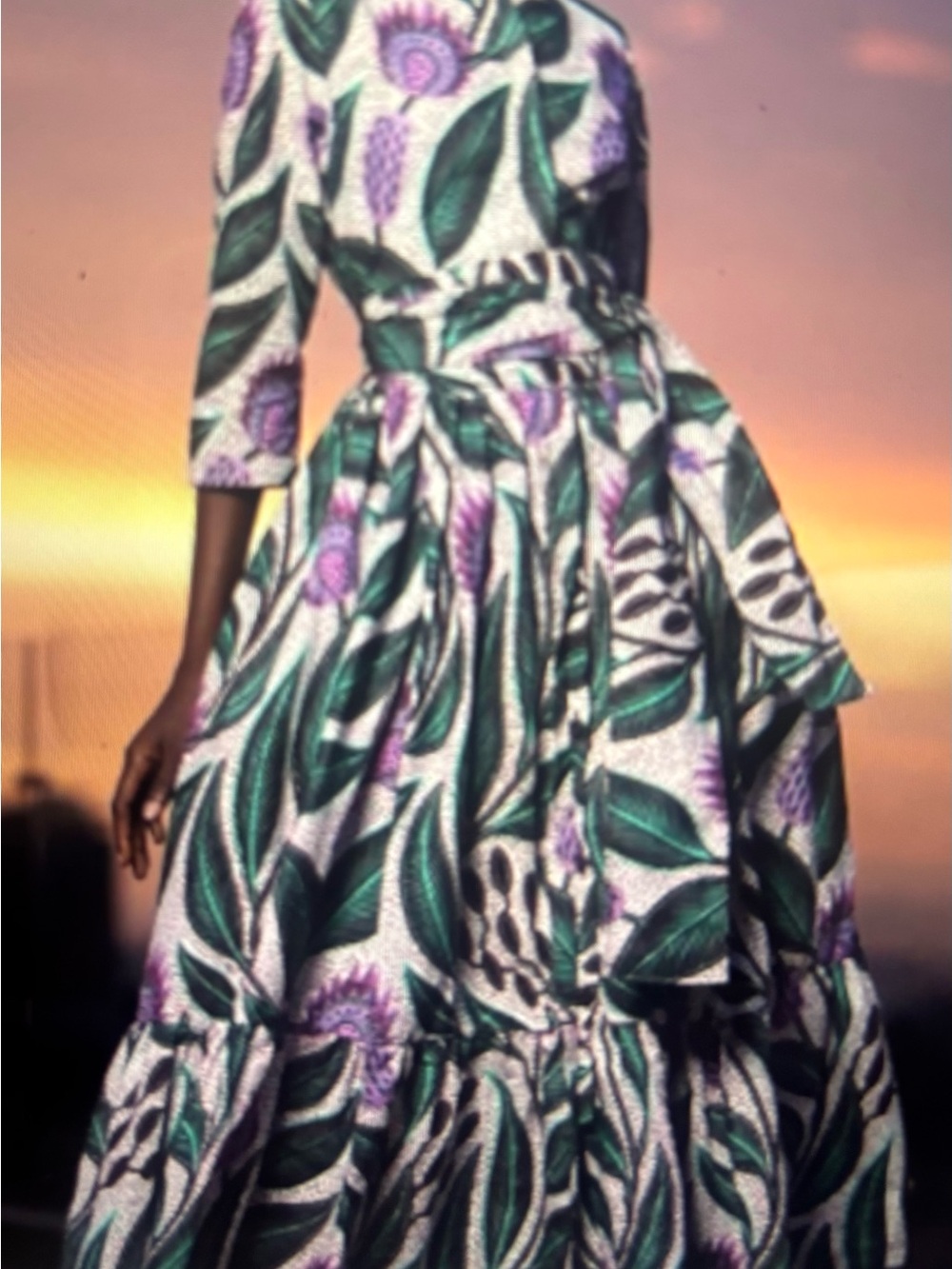 Sika Anthropologie Green/Purple Botanical Maxi Dress with Tie Waist US size 4